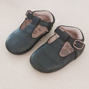 Teg+Lai  T Strap Black Rubber Flex Sole Shoes